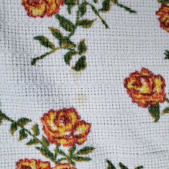 Vintage 70s Woven Cotton Blanket / Throw with floral design - Picture 11 of 11